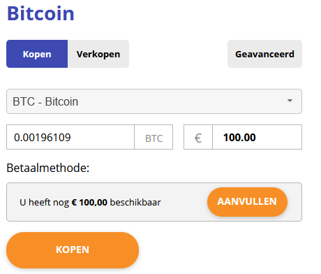 Aankoopscherm bitcoin van Bitcoin Meester