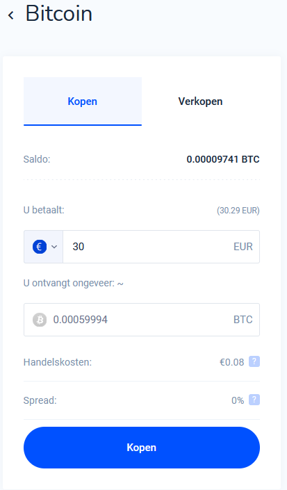 Aankoopscherm crypto kopen Bitvavo